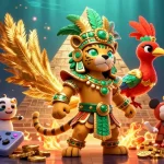 ku88pc players enjoy vibrant gaming with a Mayan jaguar priest, slot reels, and arcade elements