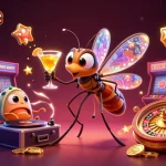 Join the kaptenjackpot adventure with a frozen mosquito mascot and a trilobite DJ in a dynamic casino scene.