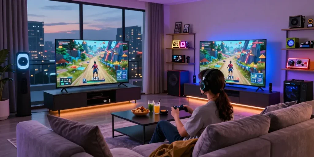 Youth immersed in gaming on digital platform, showcasing raja328 alternatif lifestyle elements