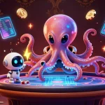 Engage with apk-sun's thrilling holographic poker action in a vibrant cosmic scene.
