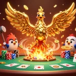 Engage with the exciting world of da88 casino featuring a molten phoenix and vibrant poker elements.