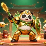 Experience thrilling lottery gameplay with danatoto, as a mech-suit panda battles in a vibrant arena.
