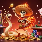 Engage with the thrilling world of situstotoslottergacor while enjoying a victory dance surrounded by vibrant slot and poker game elements.