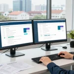 RTPS 4 platform for public services showcasing a professional engaging with digital applications in a modern office setting.