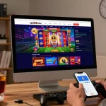 Engaged player on raja328 situs enjoying online games at home, showcasing vibrant gaming interface and immersive atmosphere.