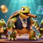 Engage with 11winn's vibrant 3D casino illustration featuring a mobster turtle and crypto game elements.