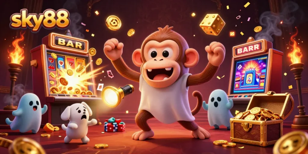 Experience thrilling gameplay at sky88 with a ghost-hunter tracking a mischievous poltergeist monkey.