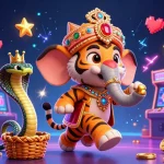 Experience excitement with debet's vibrant 3D casino scene featuring a tiger, elephant, and cobra.