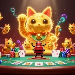 Experience the best buitenlandse casinos with our lively 3D dynamic illustration of a lucky cat and poker elements.