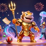 Engage with pola pragmatic hari ini in a vibrant casino-themed scene featuring dynamic characters and lottery elements.